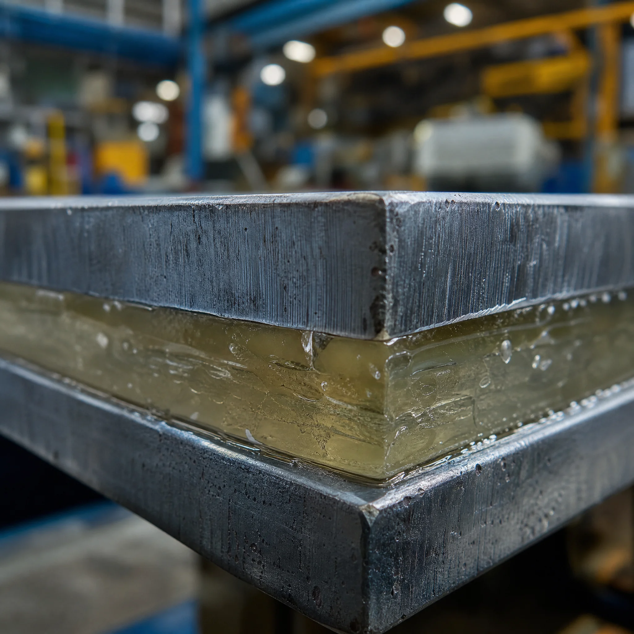 Close-up of a high-strength structural joint bonded with epoxy resin